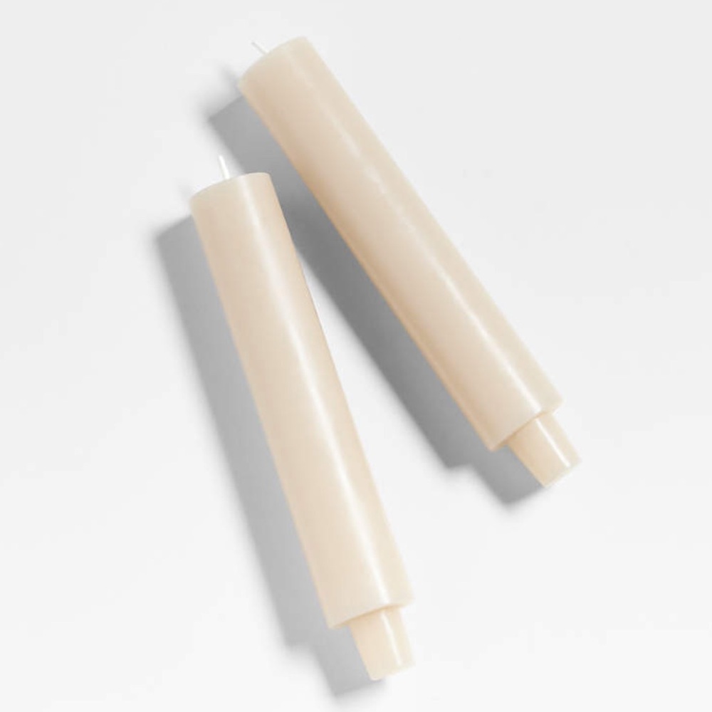 CRATE&BARREL NWT 2pc cylinder oat off-white taper candles -8.5”